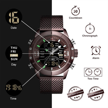 NAVIFORCE Watch Men Sports Quartz Watches Top Luxury Brand Stainless Steel Waterproof LED Digital Wristwatch Relogio Masculino