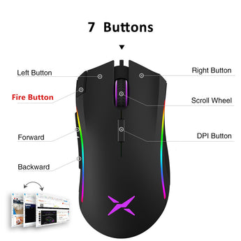 Delux M625 RGB Backlight Gaming Mouse 12000 DPI 12000 FPS 7 Buttons Optical USB Wired Mice For LOL DOTA Game player PC Laptop