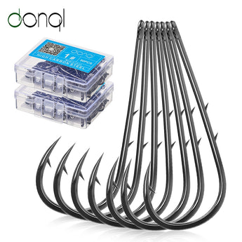 DONQL 50pcs Barbed Fishing Hooks Sea Worm Carp Single Circle Hook Set Fly Fishing Accessories Tackle Carbon Steel Fishhook