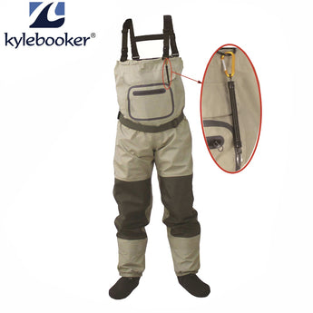 Outdoor Fly Fishing Stocking Foot ,waterproof and breathable chest waders with one buckle accidently rope kits