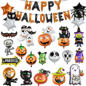 Halloween Paper Balloon Pumpkin Cat Spider Ghost Bat Inflatable Balloon Halloween Decorations Supplies