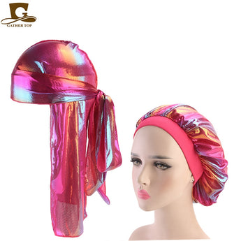 Fashion Men's Durag Headwear Durags and Bonnets Women Comfortable Cap Couple 2pcs sets