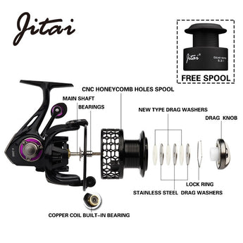 JITAI 2019 Spinning Reel with Free Spool Lightweight CNC Aluminum Spool 10+1BBs Saltwater Wheel Carp Fishing Reels Carretilha