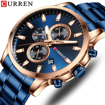 CURREN New Watch Men Fashion Sport Watch Stainless Steel Band Quartz Wristwatch Military Chronograph Clock Male Waterproof 8348