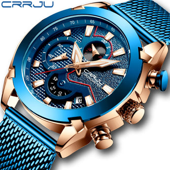 High Quality 316L Stainless Steel Army Chronograph Men's Watches Relogio Masculino CRRJU 2019