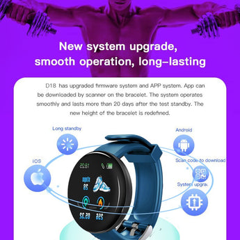 2019 Nuwe Aankoms D18 Waterdigte Bluetooth-armband Slimhorlosie Hartklop Bloeddruk Aktiwiteit Trackers Sport Slimhorlosie 