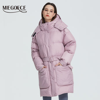 MIEGOFCE 2019 New Design Winter Coat Womens Parka Insulated Loose Cut With Patch Pockets Casual Loose Jacket Stand Collar Hooded