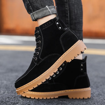 Vintage Hight Top Faux Suede Men Shoes Leather High Help Men Boots Outdoor Non-slip Men Casual Shoes Increase Comfortable Shoes