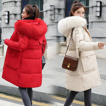 Women Fashion Hooded Fur Collar Parkas Winter Jacket Slim Plus Size 3XL Thick Warm Down Cotton Jacket Women Clothing Cc90