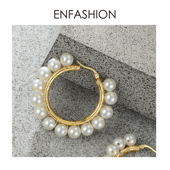 ENFASHION Pearl Hoop Earrings For Women Gold Color Statement Big Circle Hoops Earings Fashion Jewelry Aros De Moda 2019 E191099