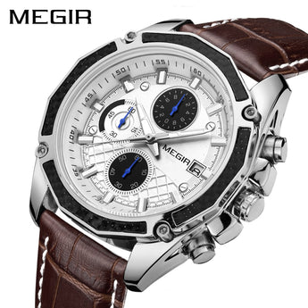 MEGIR Men's Genuine Leather Chronograph Watch