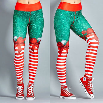 Nadanbao Año Nuevo Festival de Navidad alta cintura mujeres Push Up Lycra Spandex deporte Navidad Legging entrenamiento rayas pantalones de Yoga