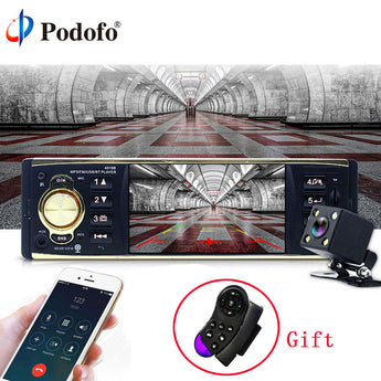 Podofo 4019B Radio de coche de 4,1 pulgadas 12V 1 Din Auto Audio estéreo Bluetooth 2,0 USB AUX sintonizador de Radio FM soporte para cámara de visión trasera