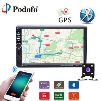 Podofo Universal 7 "Touch Multimedia Player navegación GPS estéreo de Audio 2Din Radios de coche Bluetooth FM MP5 apoyo Cámara retrovisora