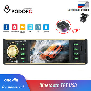 Podofo autoradio 4 "12 V coche Radio Bluetooth 1 din Auto Audio estéreo teléfono AUX-IN/FM/USB/ reproductor MP3 un Control remoto de radio Din