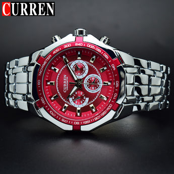 Reloj CURREN vir hombre, esfera roja, onoksideerbaar, weerstandbiedend vir agua, relojes de lujo vir hombre, relojes de cuarzo analógicos, moda 8084