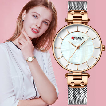 Reloj de cuarzo Simple creativo CURREN para mujer, reloj de malla de acero, reloj de pulsera de mujer, reloj femenino