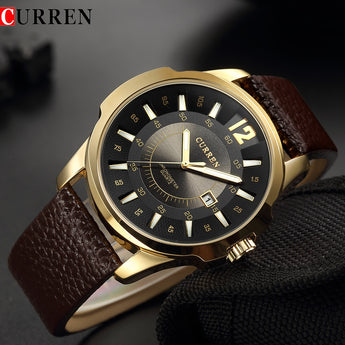 Reloj de pulsera de cuero de moda para hombre, reloj analógico para hombre, reloj de cuarzo deportivo para hombre, 2018