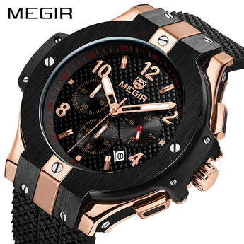 Reloj deportivo con cronógrafo MEGIR para hombre reloj creativo de cuarzo militar con esfera grande reloj de pulsera para hombre