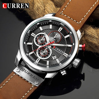Relojes Para Hombre de marca de lujo CURREN, cronógrafo, reloj deportivo militar, reloj de cuero impermeable para hombre, reloj analógico de cuarzo militar, 8291