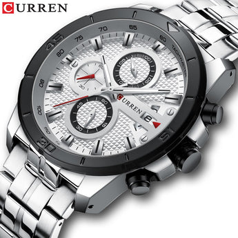 Relojes de cuarzo CURREN de acero plateado para hombre cronógrafo de fecha 30 m impermeable militar deporte reloj de pulsera analógico relojes Dropship