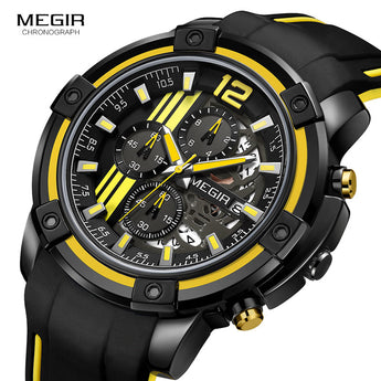 Relojes de cuarzo deportivos militares Megir, Relojes de pulsera para hombre, cronógrafo de lujo, de marca, para hombres, Relojes masculinos, 2097 amarillos