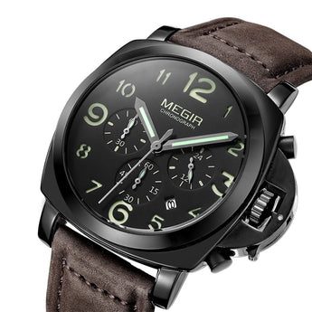 Relojes luminosos de cronógrafo MEGIR para hombre, relojes deportivos de cuarzo de lujo de marca superior para hombre, relojes de pulsera de cuero genuino 2016