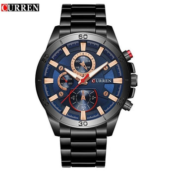 Relojes para hombre, marca Curren, reloj de cuarzo de acero negro dorado de lujo para hombre, relojes de pulsera de negocios informales de moda, reloj Masculino 8275