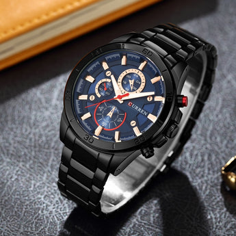 Relojes para hombre, marca Curren, reloj de cuarzo de acero negro dorado de lujo para hombre, relojes de pulsera de negocios informales de moda, reloj Masculino 8275