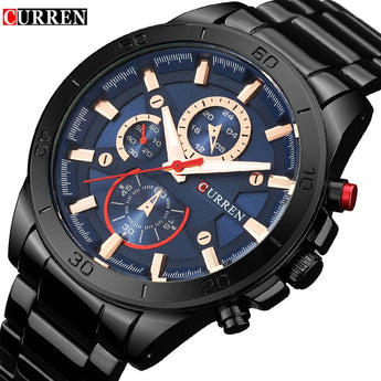 Relojes para hombre, marca Curren, reloj de cuarzo de acero negro dorado de lujo para hombre, relojes de pulsera de negocios informales de moda, reloj Masculino 8275