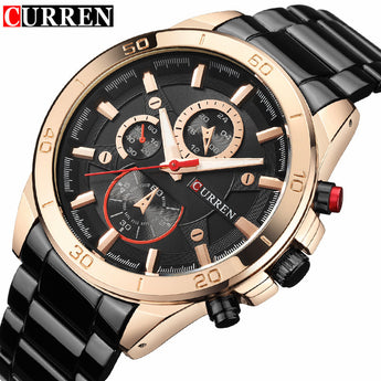 Relojes para hombre, marca Curren, relojes de cuarzo analógicos de acero dorado y negro de lujo para hombre, relojes de pulsera de negocios informales de moda para hombre