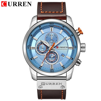 Relojes para hombre marca superior de lujo de moda Casual a prueba de agua cronógrafo fecha cuero genuino Deporte Militar hombre reloj CURREN 8291