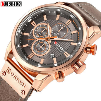 Relojes para hombre marca superior de lujo de moda Casual a prueba de agua cronógrafo fecha cuero genuino Deporte Militar hombre reloj CURREN 8291