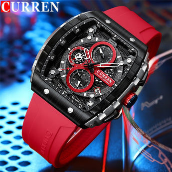 CURREN New Man WristWatch Waterproof Chronograph Men Watch Military Top Brand Luxury Red Silicone Original Sport Male Clock 8442