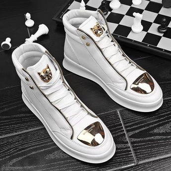 WEH New Men Casual Shoes Men Ankle Boots Winter High-Cut Leather Sneakers Platform Skate Running Sport Shoes Boots Footwear