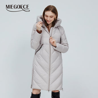 MIEGOFCE 2022 New Winter Women Long Cotton Jacket Stand Collar Hooded Warm Windproof Female Coat Pockets Zipper Parka D22619