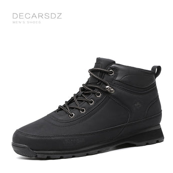 DECARSDZ Men Boots 2022 New Short Plush Snow Boots Comfy Leather Shoes Men Non-slip Casual Sneakers Shoes Classic Winter Boots