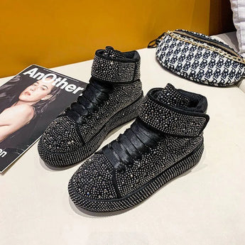 Fashion Sneakers Women Trend 2022 New Spring Autumn Platform Lace Up Rhinestone Women Casual Shoes Fashion Shiny Ladies Shoes