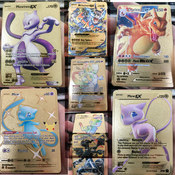 Pokemon 27 Styles New Mewtwo GX MEGA Gold Metal Card Super Game Collection Anime Cards Toys for Children Christmas Gift