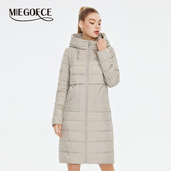 MIEGOFCE 2023 New Spring Autumn Women&#39;s Long Coat Long Sleeve Quilted Female Solid Color Jacket Windproof Hooded Parka C23609