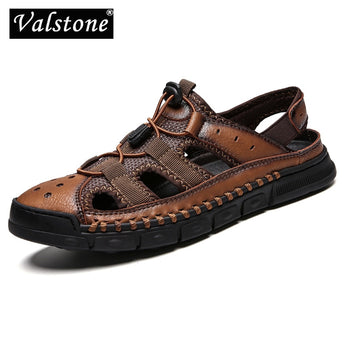 Sandalias de hombre Valstone de cuero transpirables zapatillas de verano Zapatos casuales al aire libre sandalias de playa mocasines de suela de goma hechos a mano para hombre