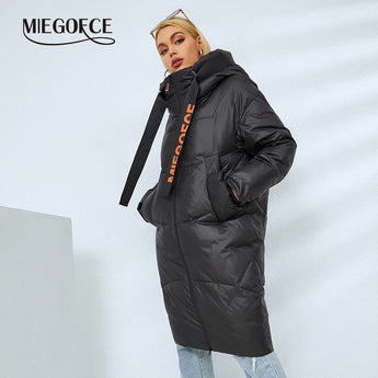 MIEGOFCE 2022 Winter Women Thickening High Collar Hood Parkas Long Knee Bright Colors Big Pockets Jacket Female Outwear  D21517