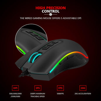 Mouse with savings with RGB LED cable Color 10000 DPI 7 programmable buttons Game