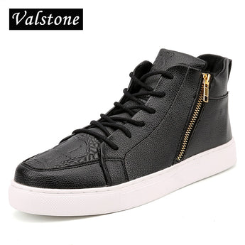 Valstone 2017 nuevos zapatos de cuero casuales para hombre, zapatillas de moda, zapatillas con cremallera, zapatos vulcanizados unisex, tallas grandes 36- 46