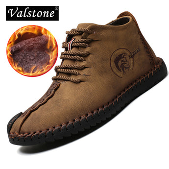 Valstone 2018 invierno Casual zapatos de cuero de los hombres handtailor alta Tops Super botas de invierno cálido zapatillas de deporte vir hombre talla plus 48