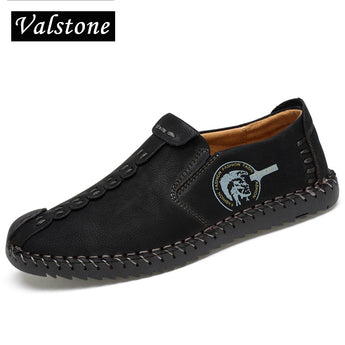 Valstone 2018 zapatos casuales de cuero vir hombre zapatillas de deporte clásicas en mano huarache Mocassins Slip-on otoño planos negro talla grande