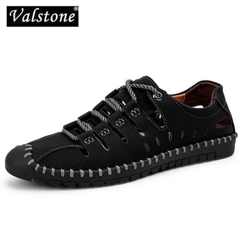 Valstone 2019 hombres zapatos de cuero casuales sandalias de verano Zapatos calados transpirables perforados zapatillas hechas a mano más tallas 48