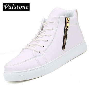 Valstone Hip hop hombres zapatos de cuero casuales tops altos zapatillas de moda cremallera oppening para los amantes zapatos vulcanizados talla grande 36 -46