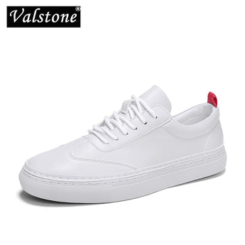 Valstone de la Pu de los hombres zapatillas de deporte de cuero de zapatos casuales diarios estilo blanco calzado para la juventud de encaje pisos zapatos vulcanizados hombre negro