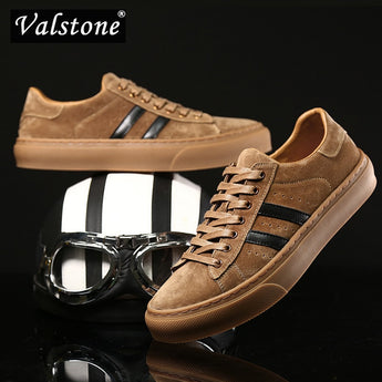 Valstone los hombres de piel de cerdo zapatos casuales zapatos de cuero genuino suave zapatillas transpirable de deporte de lujo natural zapatos vulcanizados zapatos suela antideslizante marrón